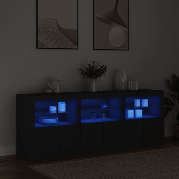 vidaXL Credenza con Luci LED Nera 181,5x37x67 cm
