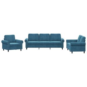 vidaXL Set di Divani 3 pz con Cuscini Blu in Velluto