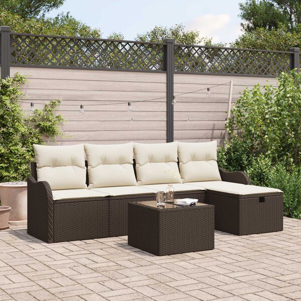 vidaXL Set Divano da Giardino 6 pcs Marrone e Crema polyrattan