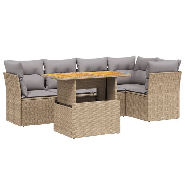 vidaXL Set Divano da Giardino 5 pz con Cuscini Beige in Polyrattan