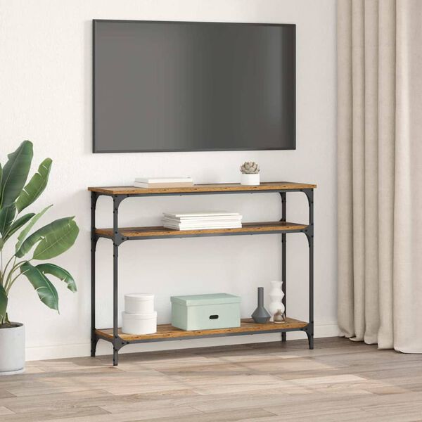 vidaXL Tavolo consolle con lo scaffale Legno vecchio 100 x 29 x 75 cm