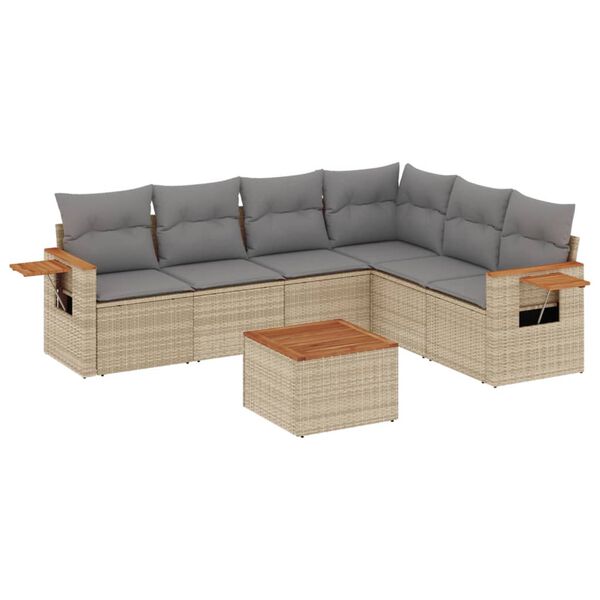 vidaXL Set Divani da Giardino 7 pz con Cuscini Beige in Polyrattan