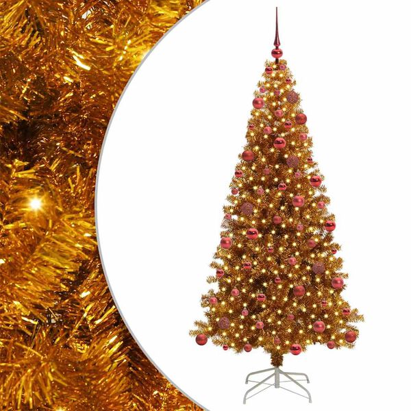 vidaXL Albero di Natale con 300 LED con supporto Oro 180 cm PET