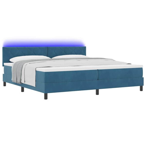 vidaXL Letto a Sorgente LED con led Blu Scuro 200 x 200 cm Velluto