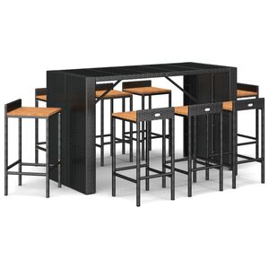 vidaXL Set Bar Giardino 9 pz Nero Polyrattan e Legno Massello Acacia