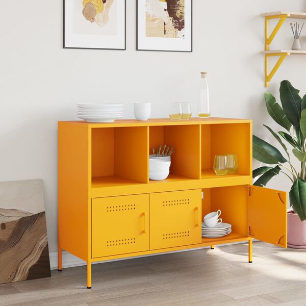 vidaXL Credenza Giallo Senape 100,5x39x79 cm in Acciaio
