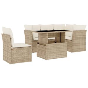vidaXL Set Divano da Giardino 6 pz con Cuscini Beige in Polyrattan