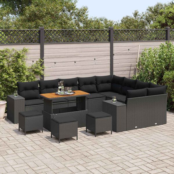 vidaXL Set Divano da Giardino con cuscino 13 pcs Nero polyrattan