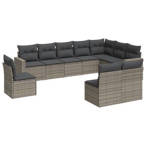 vidaXL Set Divano da Giardino 10 pz con Cuscini Grigio in Polyrattan