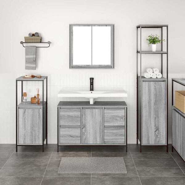 vidaXL Set di mobili per il bagno con porta 3 pcs Grigio sonoma e Nero