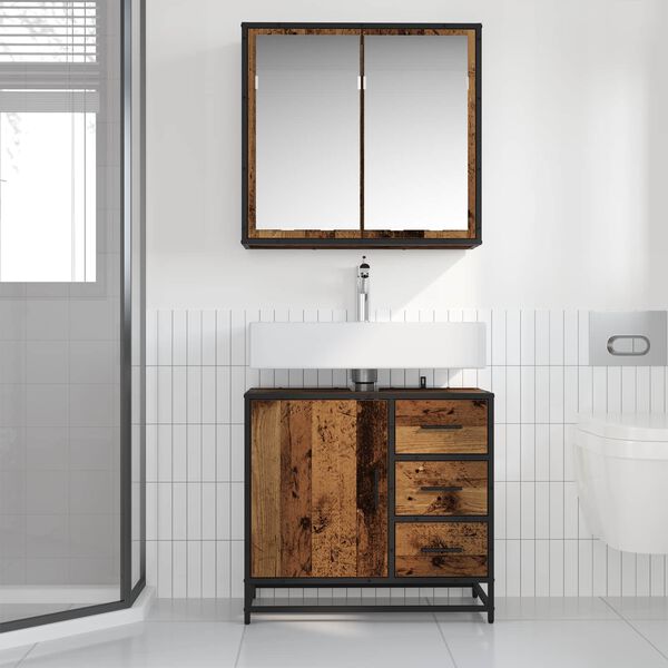 vidaXL Set di mobili per il bagno con lo scaffale 2 pcs Legno vecchio