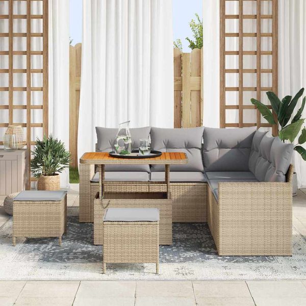 vidaXL Set Divano da Giardino 9 pcs Beige e Grigio Chiaro polyrattan