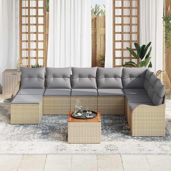 vidaXL Set Divano da Giardino 9 pcs Beige Poly Rattan