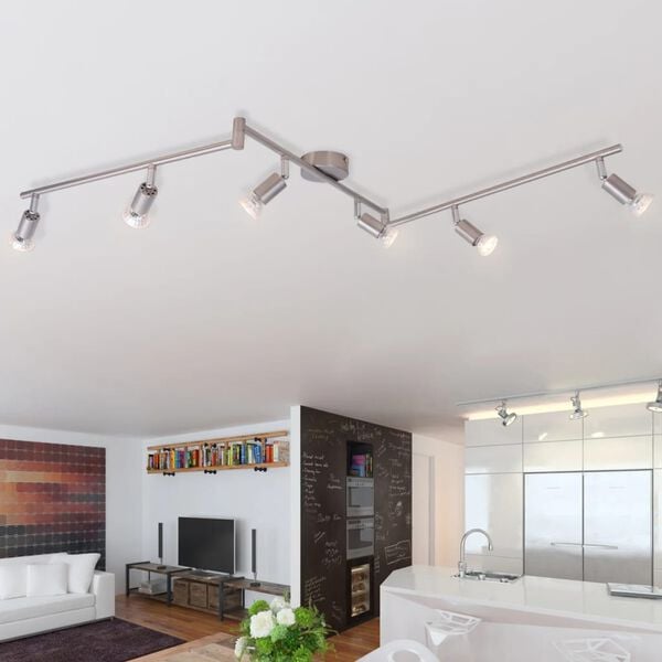 vidaXL Lampada da Soffitto con 6 Faretti a LED in Nichel Satinato