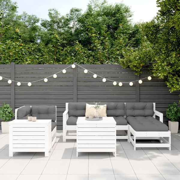 vidaXL Set Divani da Giardino 7 pz Bianco in Legno Massello di Pino
