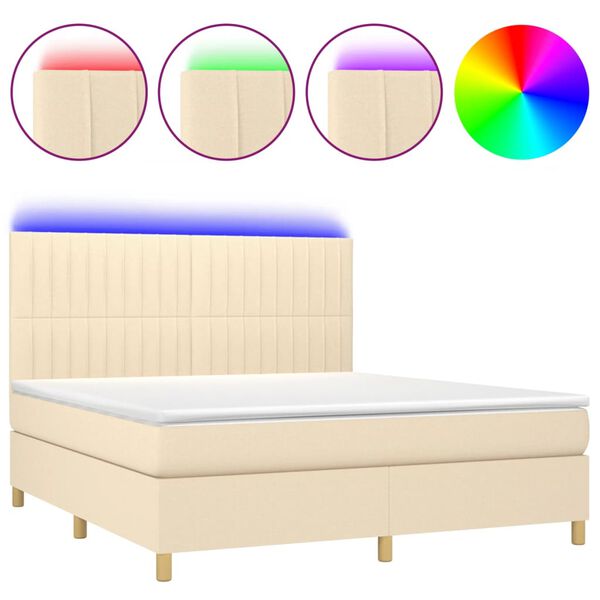vidaXL Letto a Molle con Materasso e LED Crema 160x200 cm in Tessuto
