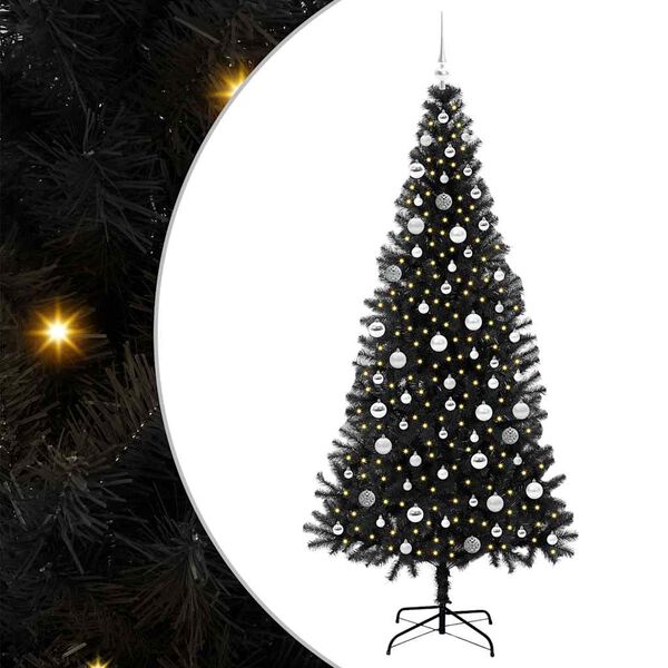 vidaXL Albero di Natale con 300 LED con supporto Nero 210 cm PVC