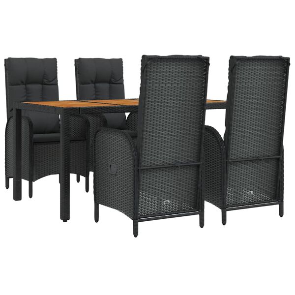 vidaXL Set da Pranzo da Giardino 5 pz Nero con Cuscini in Polyrattan