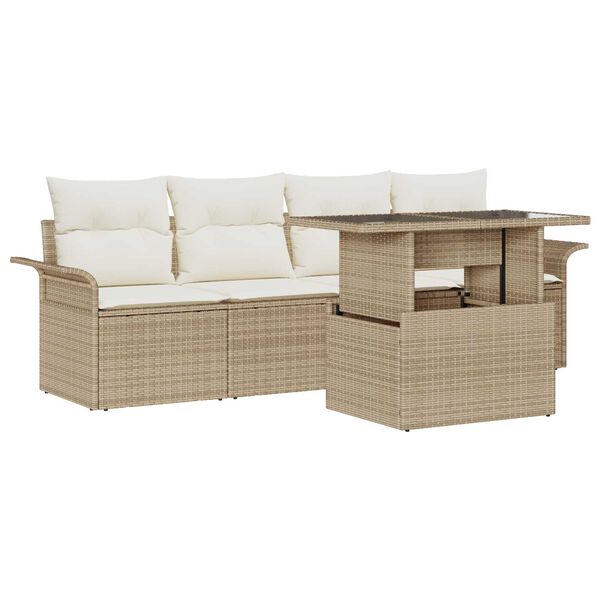 vidaXL Set Divano da Giardino con cuscino 5 pcs Beige polyrattan