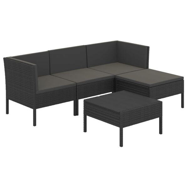vidaXL Set Divani da Giardino 5 pz con Cuscini in Polyrattan Nero