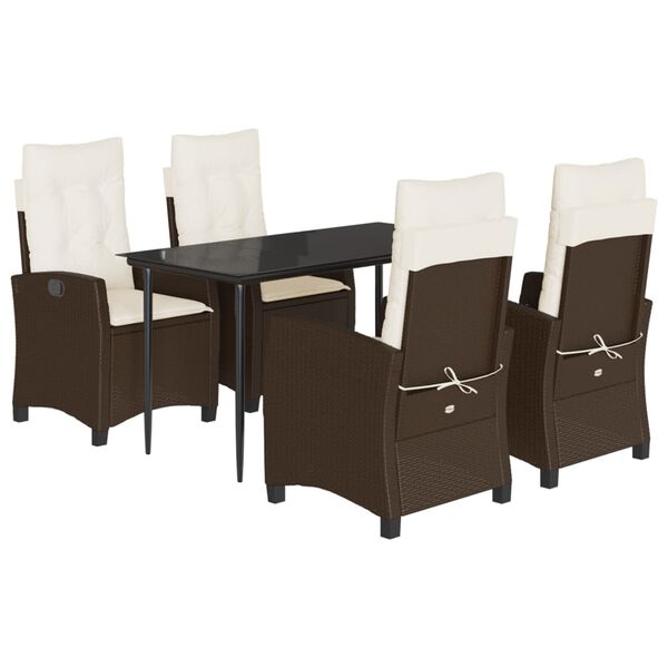 vidaXL Set da Pranzo da Giardino 5pz con Cuscini in Polyrattan Marrone