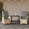 vidaXL Set da Pranzo da Giardino 3 pz con Cuscini Beige in Polyrattan