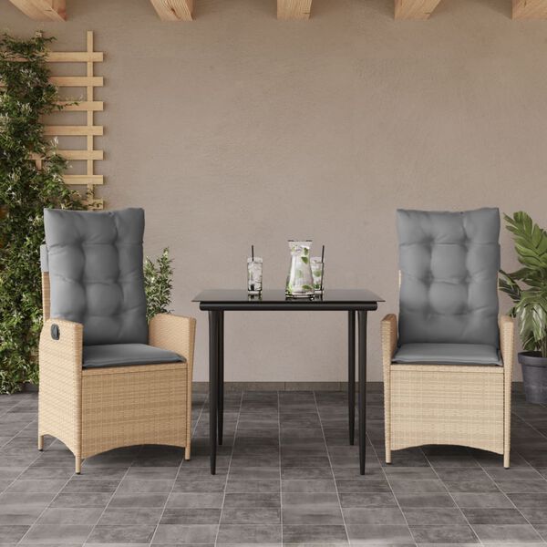 vidaXL Set da Pranzo da Giardino 3 pz con Cuscini Beige in Polyrattan