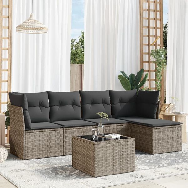 vidaXL Set Divano da Giardino 6 pz con Cuscini Grigio in Polyrattan