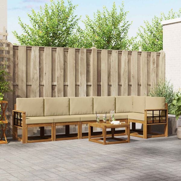 vidaXL Set di divani da esterno con cuscino 7 pcs Naturale e Beige