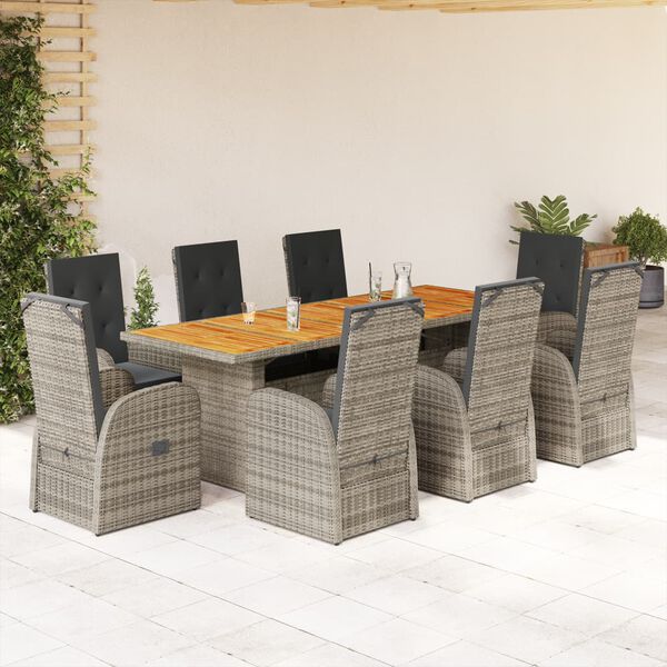 vidaXL Set da Pranzo da Giardino 9 pz con Cuscini in Polyrattan Grigio