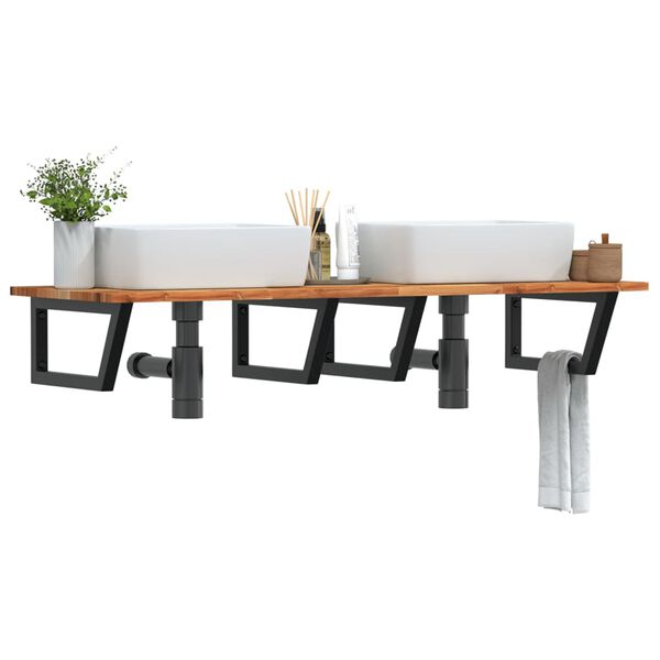 vidaXL Ripiano a Parete per Lavabo in Acciaio e Massello di Acacia