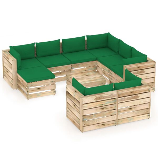 vidaXL Set Salotto da Giardino con Cuscini 10pz Legno Impregnato Verde