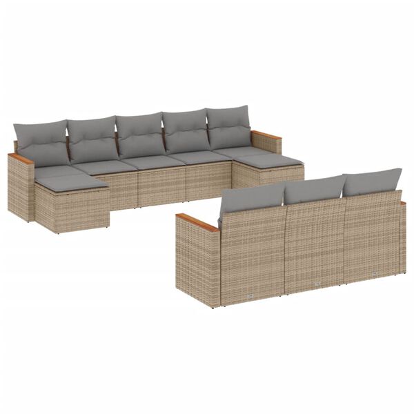 vidaXL Set Divano da Giardino 10 pz con Cuscini Beige in Polyrattan