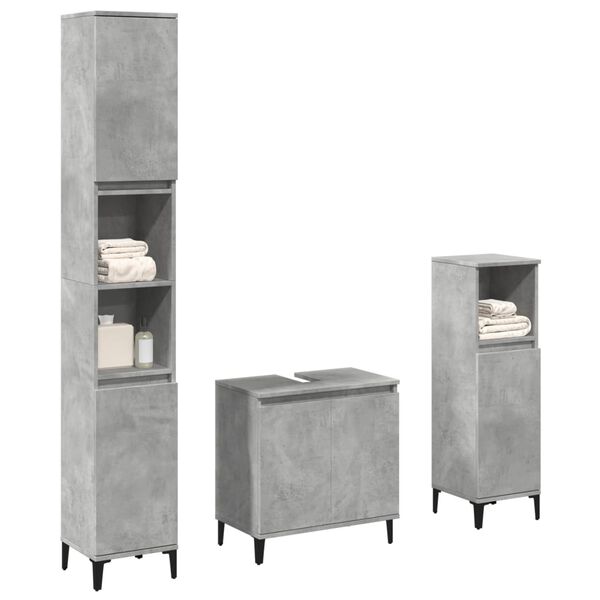vidaXL Set Mobili da Bagno 3 pz Grigio Cemento in Legno Multistrato