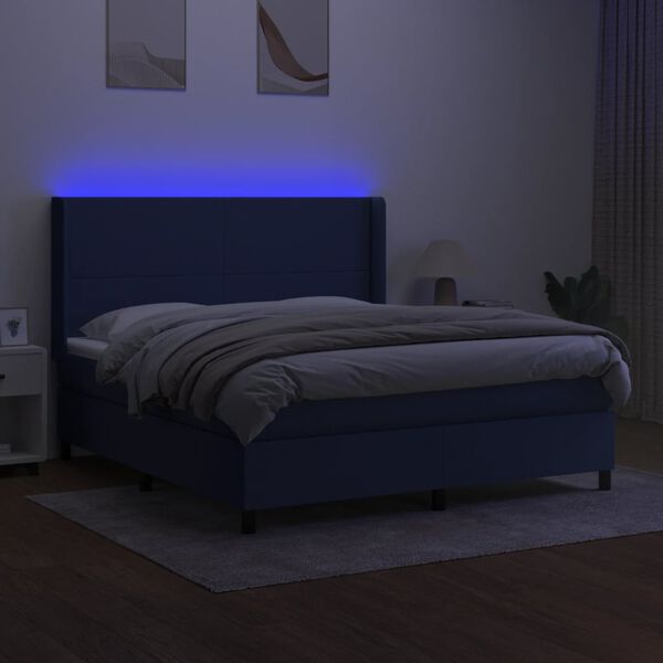 vidaXL Letto a Molle con Materasso e LED Blu 180x200 cm in Tessuto