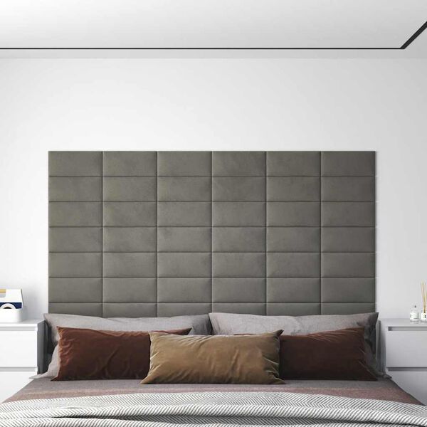 vidaXL Pannelli Murali 12 pz Grigio Chiaro 30x15 cm Velluto 0,54 m&sup2;