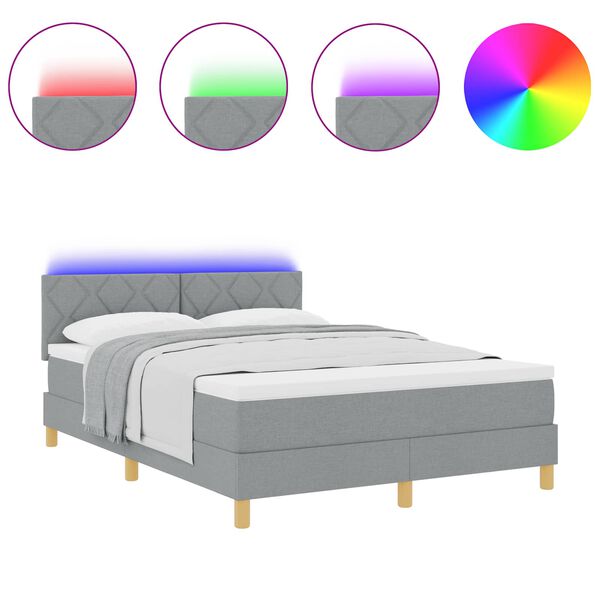 vidaXL Letto a Sorgente LED Grigio chiaro 140 x 200 cm Tessuto