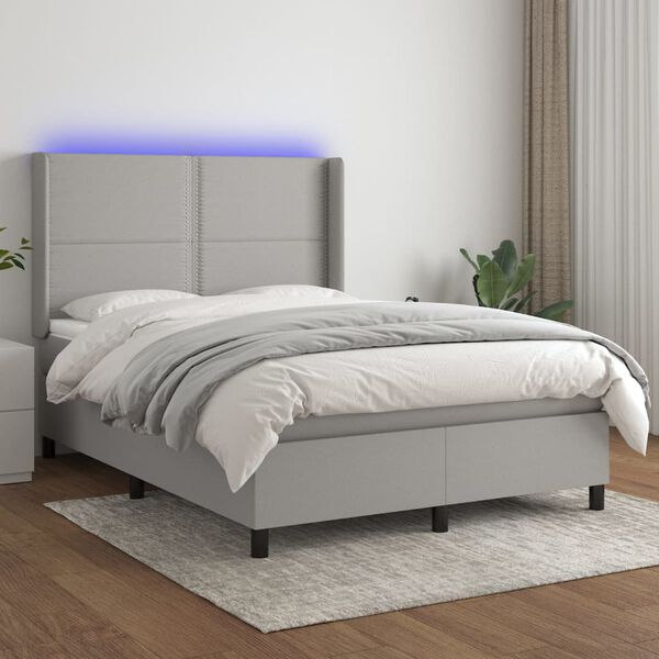 vidaXL Letto a Molle Materasso e LED Grigio Chiaro 140x190 cm Tessuto