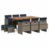 vidaXL Set da pranzo da giardino da 11 pz con Cuscini in Polyrattan Grigio