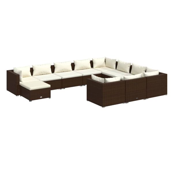 vidaXL Set Mobili da Giardino 11 pz con Cuscini in Polyrattan Marrone
