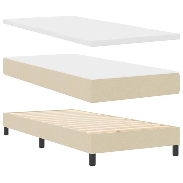 vidaXL Letto a molle con materasso Crema 190 x 90 cm Tessuto