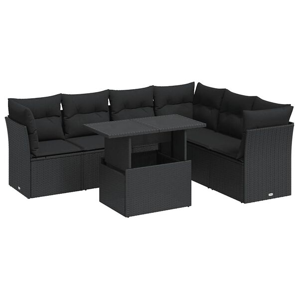 vidaXL Set Divani da Giardino con Cuscini 7pz Nero Polyrattan