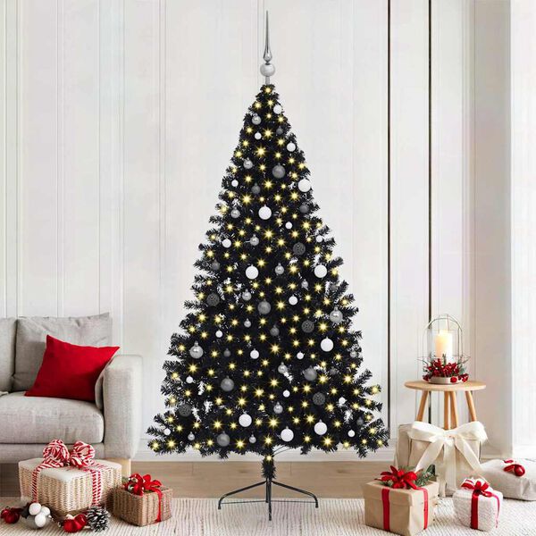vidaXL Albero di Natale artificiale con luci integrate Nero 210 cm PVC