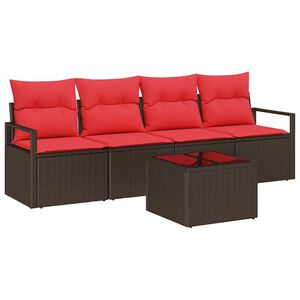 vidaXL Set di divani 5 pz 4-Numero di posti Marrone e Rosso polyrattan