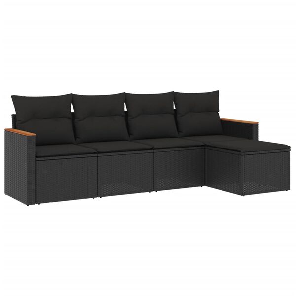 vidaXL Set Divani da Giardino 5 pz con Cuscini in Polyrattan Nero