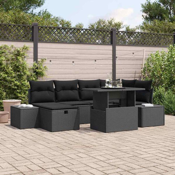 vidaXL Set Divano da Giardino 7 pcs Nero polyrattan