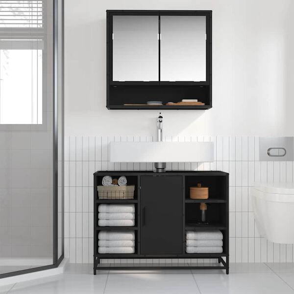 vidaXL Mobile Lavabo Bagno Nero 60x30x60 cm Legno Multistrato