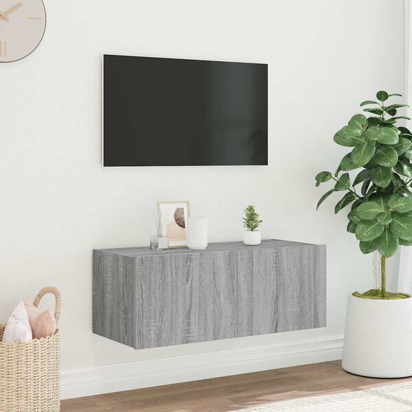 vidaXL Mobile TV a Parete con Luci LED Grigio Sonoma 80x35x31 cm