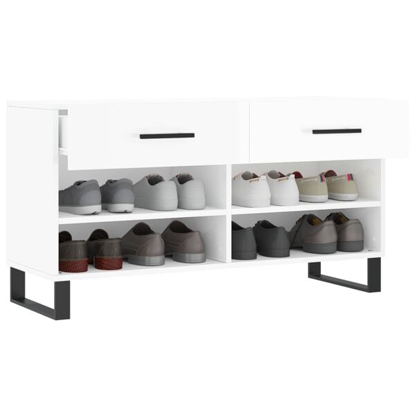 vidaXL Panca Porta Scarpe Bianco Lucido 102x35x55 cm Legno Multistrato