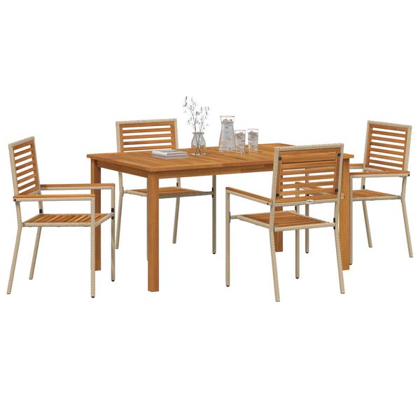 vidaXL Set da Pranzo per Giardino 5 pcs Beige Poly Rattan